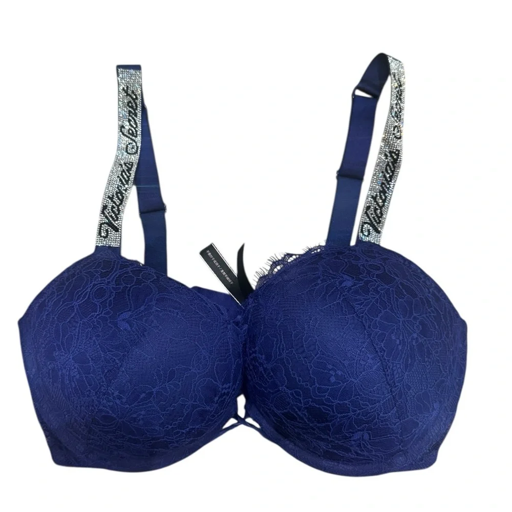 Victoria's Secret Bombshell Add-2-Cups Lace Push-Up Bra Shine Strap 36D